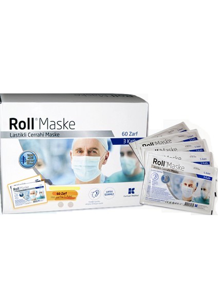 Maske Cerrahi 3 Katlı Lastikli Maske 60 Paket 300 Adet
