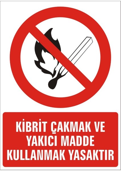 Kibrit Çakmak ve Yakıcı Madde Kullanmak Yasaktır 2.6 mm PVC Uyarı Levhası 25 x 35 cm