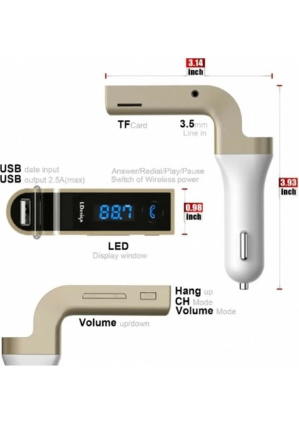 Carg7 Bluetooth Fm Transmitter Fm USB Girişli Transmitter CN40