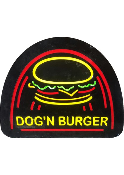 Dog'n Burger Yazılı Görsel Tabela 3D LED Neon Işıklı Kutu Harf Tabela