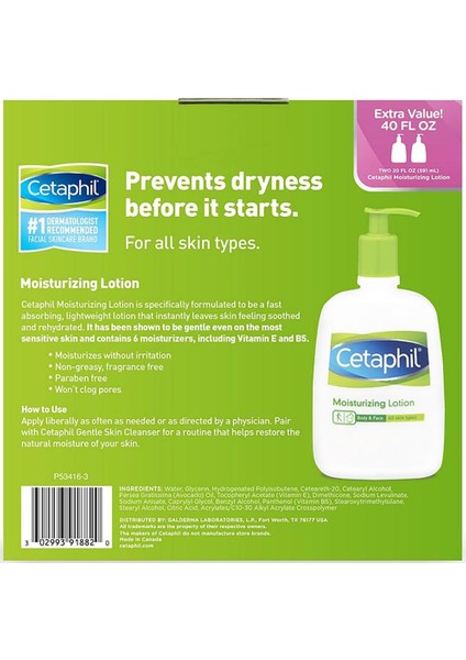 Cetaphil Vücut ve Yüz Için Nemlendirici Losyon 2 x 591 ml