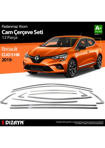 Renault Clio 5 Krom Cam Çerçevesi 12 Prç. 2019 Üzeri A+ Kalite