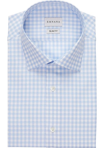 Açık Mavi Kareli Slim Fit Gömlek