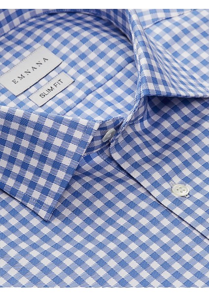 Mavi Kareli Slim Fit Gömlek