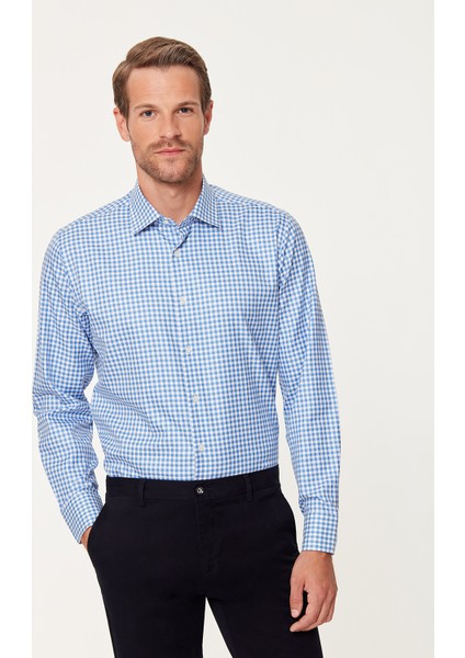 Mavi Kareli Slim Fit Gömlek