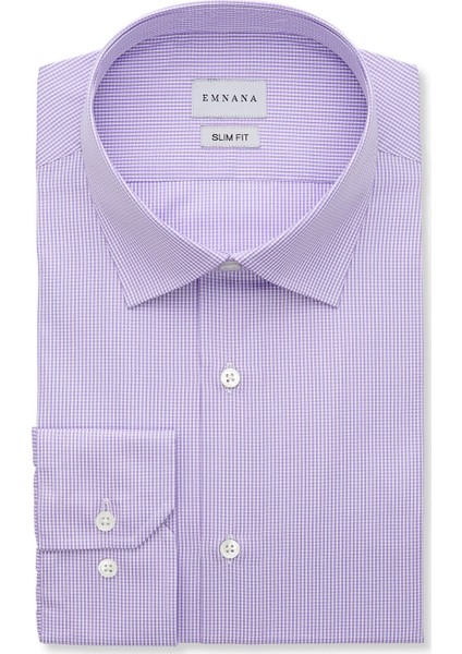 Mor Kareli Slim Fit Gömlek