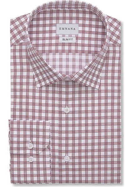 Bordo Kareli Slim Fit Gömlek
