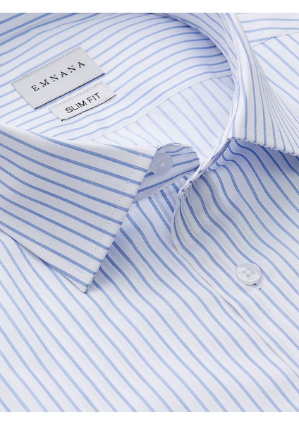 Açık Mavi Çizgili Slim Fit Gömlek fiyatları