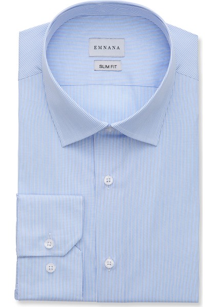 Açık Mavi Çizgili Slim Fit Gömlek