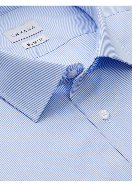 Açık Mavi Çizgili Slim Fit Gömlek fiyatları