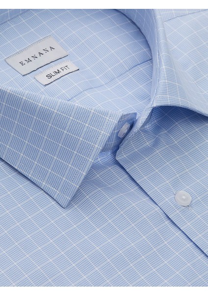 Açık Mavi Kareli Slim Fit Gömlek fiyatları
