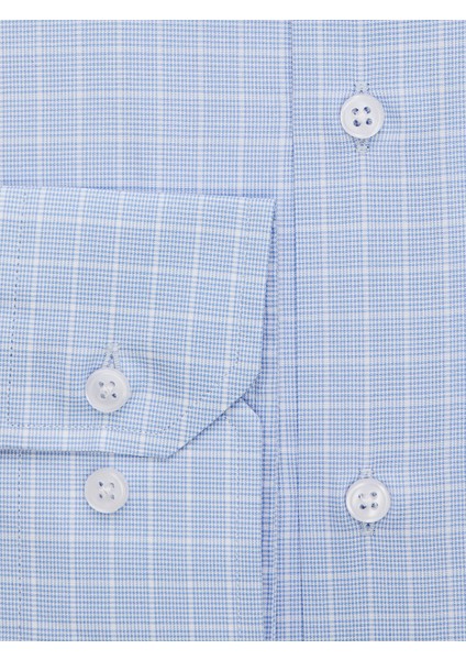 Açık Mavi Kareli Slim Fit Gömlek modelleri