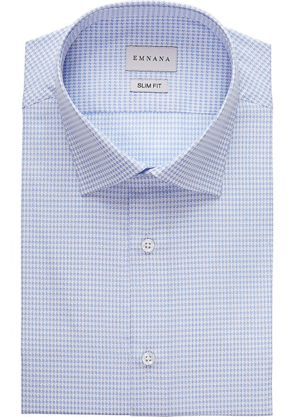 Mavi Desenli Kısa Kollu Slim Fit Gömlek