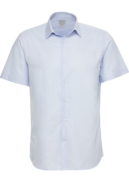 Mavi Desenli Kısa Kollu Slim Fit Gömlek modelleri