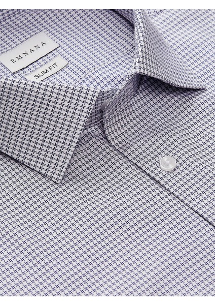 Lacivert Desenli Kısa Kollu Slim Fit Gömlek fiyatları