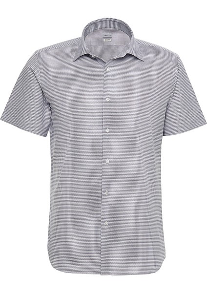 Lacivert Desenli Kısa Kollu Slim Fit Gömlek modelleri