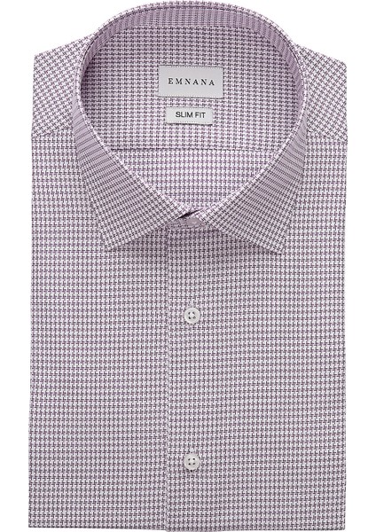 Mor Desenli Kısa Kollu Slim Fit Gömlek