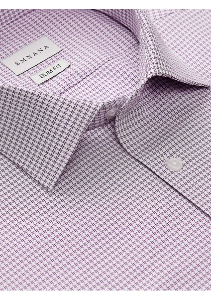 Mor Desenli Kısa Kollu Slim Fit Gömlek fiyatları