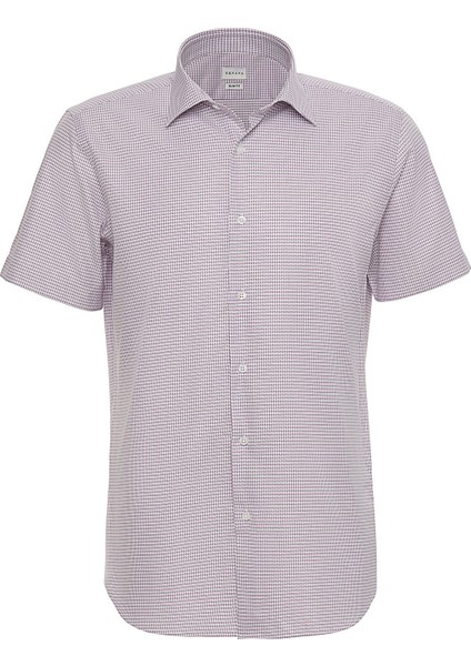 Mor Desenli Kısa Kollu Slim Fit Gömlek modelleri