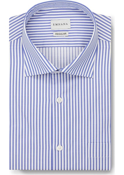 Mavi Çizgili Kısa Kollu Regular Fit Gömlek