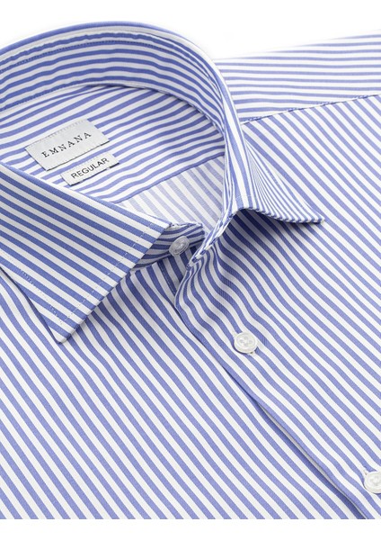 Mavi Çizgili Kısa Kollu Regular Fit Gömlek fiyatları