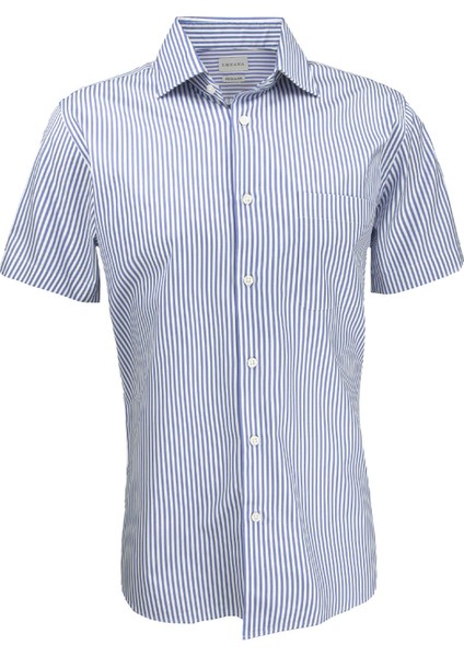 Mavi Çizgili Kısa Kollu Regular Fit Gömlek modelleri