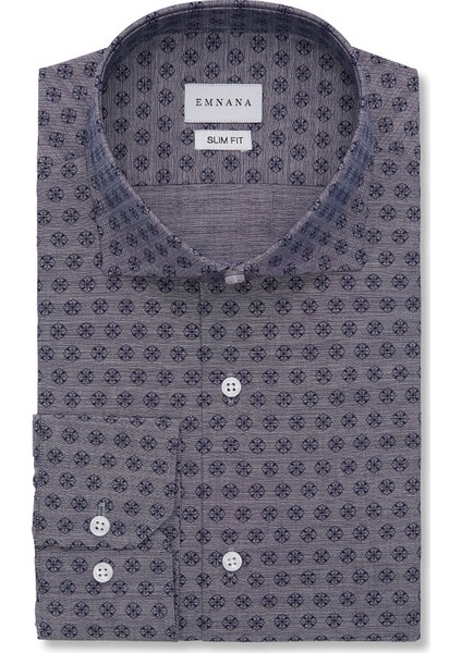 Gri Desenli Slim Fit Print Gömlek
