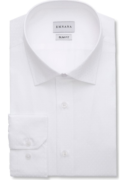 Beyaz Desenli Slim Fit Gömlek