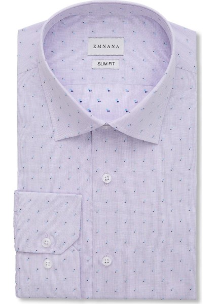 Lila Desenli Slim Fit Gömlek