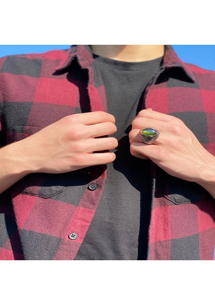 Özel Kesim Zebercet Olivin Yeşil Taşlı Gümüş Erkek Yüzük fırsatları