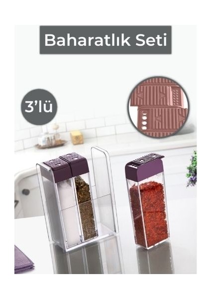 3'lü Stantlı Kapaklı Baharatlık No Coller fırsatları