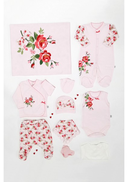 Rose Kız Tulumlu 10 Lu Set Yenidoğan Açık Pembe