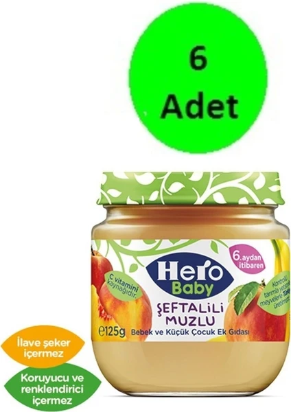 Hero Baby Şeftali Muz Püreli Kavanoz Mama 125 gr x 6 Adet