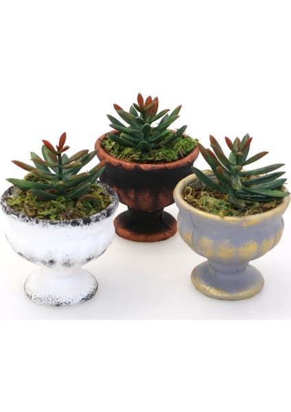 Mini Antik Beton Meşale Saksıda Yapay Yeni Succulent 3lü Set