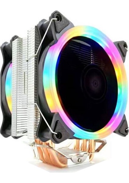 T6 6 Bakır Borulu Çift Fan Rainbow Ledli Güçlü Cpu Fanı
