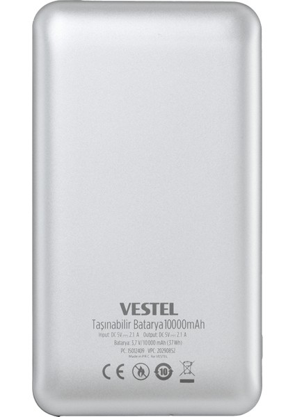 Taşınabilir Batarya 10000 Mah Gümüş