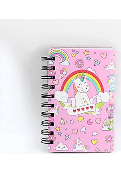 Unicorn Temalı Spiralli Planlayıcı Mini Defter Pembe