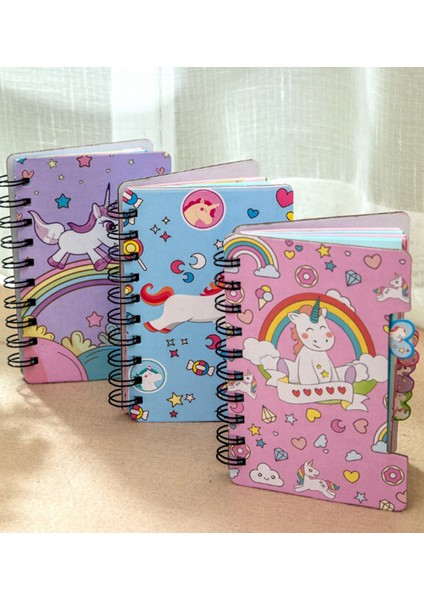 Unicorn Temalı Spiralli Planlayıcı Mini Defter Pembe