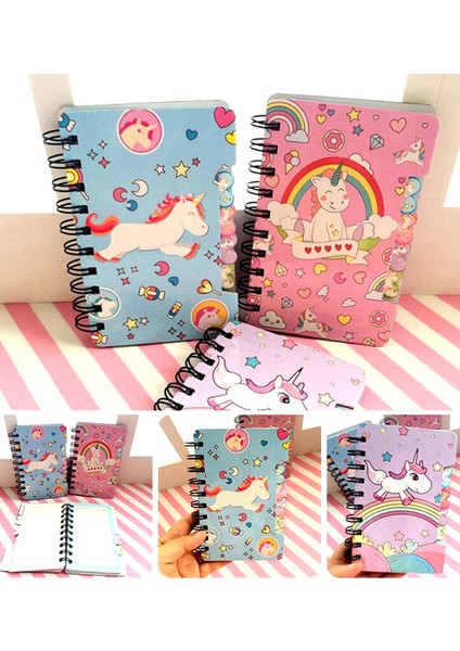 Unicorn Temalı Spiralli Planlayıcı Mini Defter Pembe