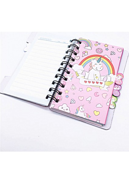 Unicorn Temalı Spiralli Planlayıcı Mini Defter Pembe