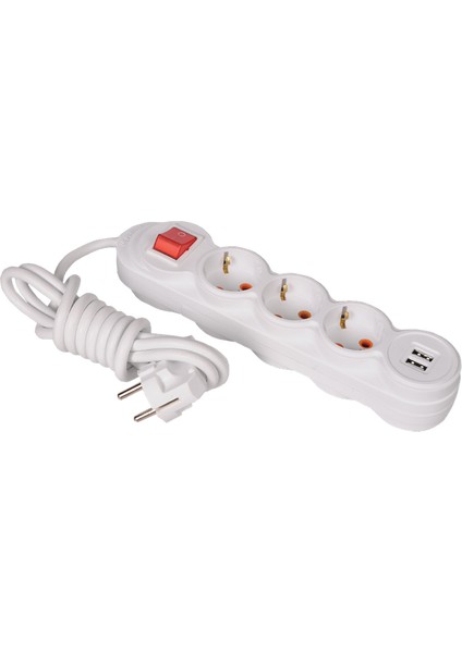 Belek Çocuk Korumalı USB'li 2 m 3'lü Priz