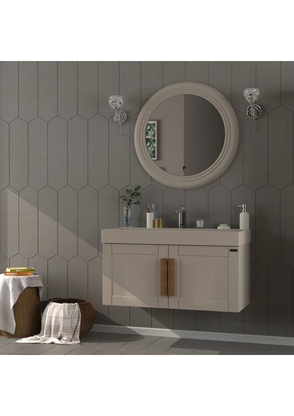 Pio 100 cm Matt Mocha Banyo Dolabı Ahşap Kulplu