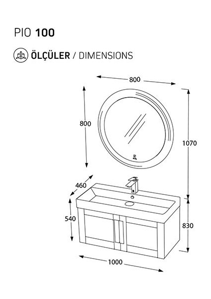 Pio 100 cm Matt Mocha Banyo Dolabı Ahşap Kulplu fiyatları