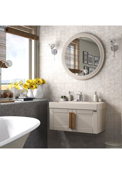 Pio 85 cm Matt Mocha Banyo Dolabı Ahşap Kulplu