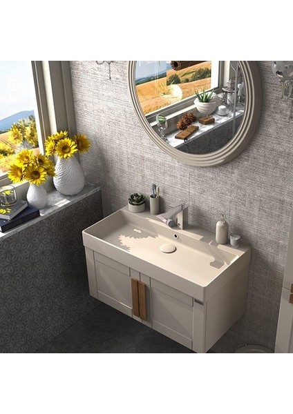 Pio 85 cm Matt Mocha Banyo Dolabı Ahşap Kulplu