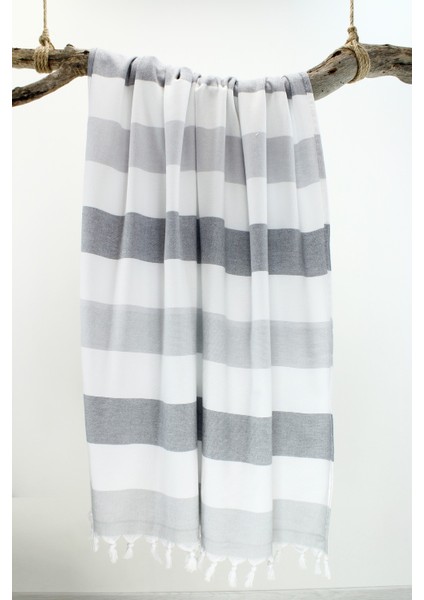 Peştemal Havlu Stripe Gri-Antrazit-Beyaz