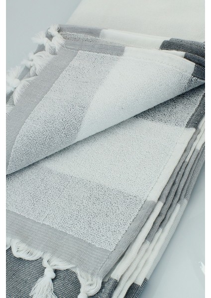 Peştemal Havlu Stripe Gri-Antrazit-Beyaz