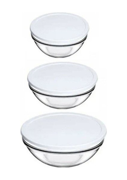 Chef's 3 Lü Cam Saklama Kabı Beyaz Kapaklı 97314
