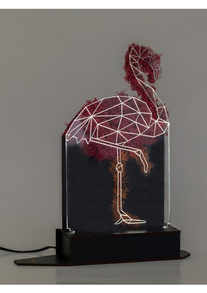 3D Flamingo Şoklanmış Yosun 3 Boyutlu Dekoratif LED Masa