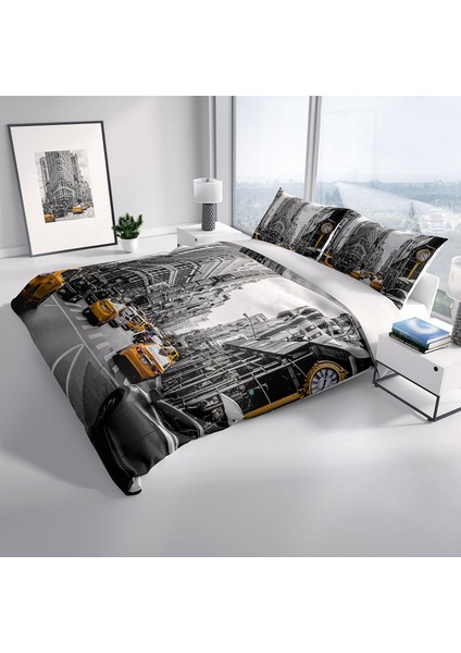 Cattleya Taxi Pamuk Saten Çift Kişilik Nevresim Takımı